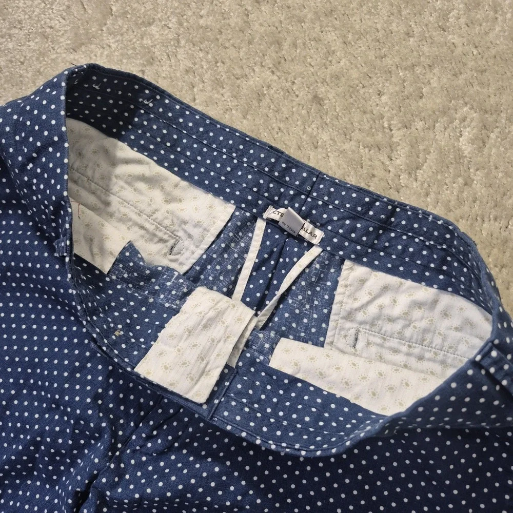 Peter Millar Shorts Mens ACTUAL 34 Blue Polka Dot Linen Blend Chino Coatal Beach